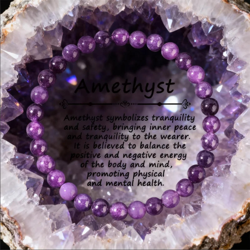 luckacco handmade amethyst beaded bracelet - boho style crystal jewelry for women, stretchable design fit most wrists, trendy daily ornam