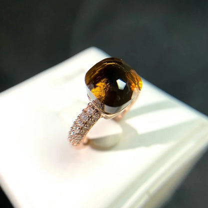 Luckacco Hot Candy Square Ring Inlay Zircon Colorful Crystal Ring For Women Party Fashion Jewelry Gold Plated Blue Topaz Ring Gift