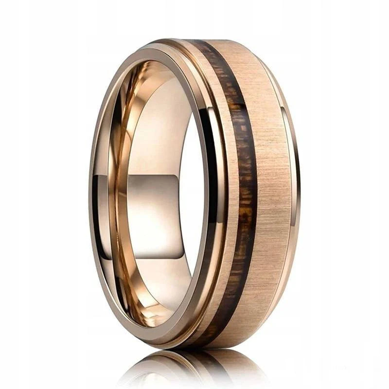 luckacco fashion 8mm silver color stainless steel rings for men double groove meteorite inlay dome men finger ring wedding band jewelry