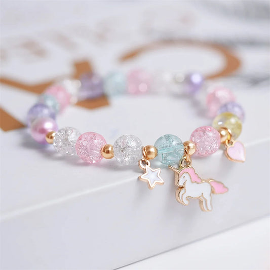 Luckacco Girls First Day of School Bracelet Cute Friendship Princess Bracelet for Kids Cartoon Rabbit Unicorn Charms Jewelry Accessories