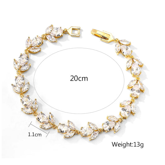 Luckacco picks Luxury AAA Cubic Zirconia Wedding Bracelets for Women High Quality White Gold Color Leaf Charm Bracelet Bangles