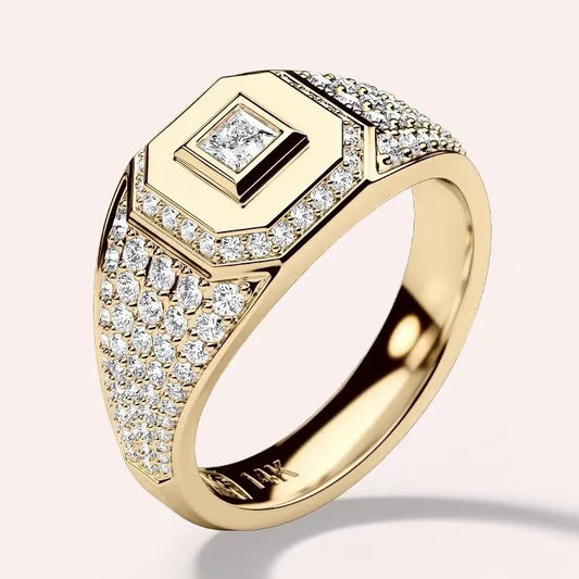 Luckacco Classical Fashion Men Rings Gold Color Square Round White Stone Rings Party Accessories Gift