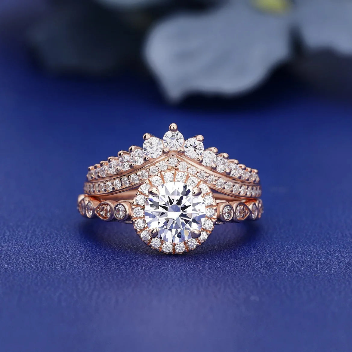 luckacco attractive rose gold color round rings for women white stone rings set jewelry party gift