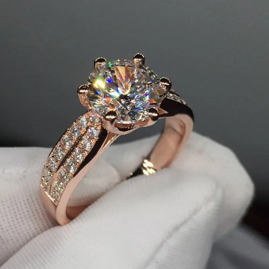 Luckacco 18K Rose Gold 3ct Lab Diamond Promise Ring Engagement Wedding Band Rings for Women Bridal Jewelry Gift
