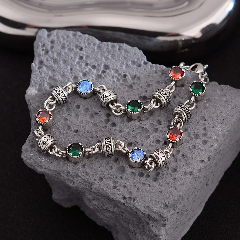 luckacco new arrival trendy colorful crystal thai silver female bracelet  jewelry for women birthday gifts