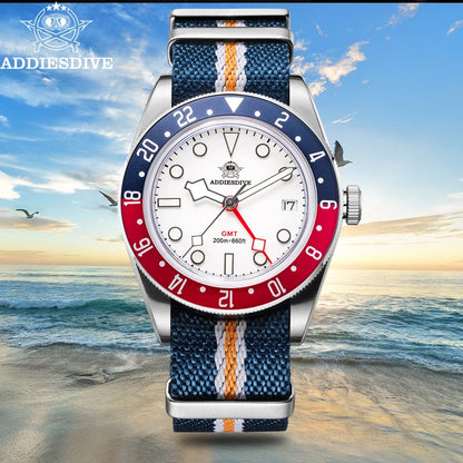 Luckacco ADDIESDIVE Luxury GMT515-24H Men's Watch Diver 200m Bubble Mirror Glass BGW9 Super Luminous Stainless Steel Men's Analog Watches