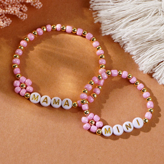 Luckacco Go2boho 2 PCS Parenting Stretch Set Custom MAMA & MINI Design Multi Beaded Bracelets for Women Keep Health to Family Gifts