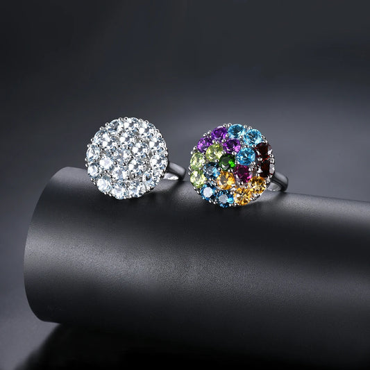 Luckacco Natural Colorful Gemstone 925 Sterling Silver Rings Genuine Multicolor Gemstone Elegant Style Fine Jewelry Women Wedding Rings
