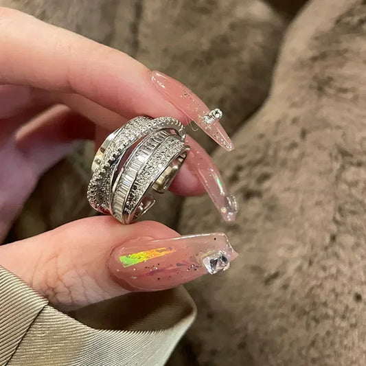 Luckacco Korea New Fashion Jewelry Exquisite Silver Color Zircon Ring Elegant Women's Opening Adjustable Wedding Gift Luxury Accessory