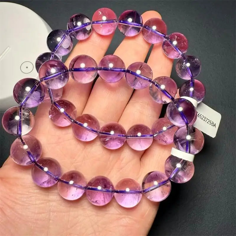 luckacco 13mm natural brazilian amethyst bracelet fortune energy bangle mineral string woman amulet jewelry healing gift 1pcs