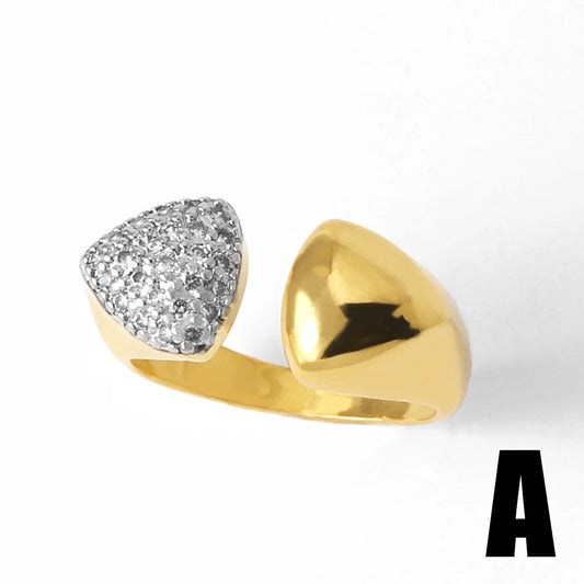 Luckacco OCESRIO Fashion White Crystal Heart Statement Rings for Women Copper Gold Plated Adjustable Open Ring Women Jewelry Gift righ48