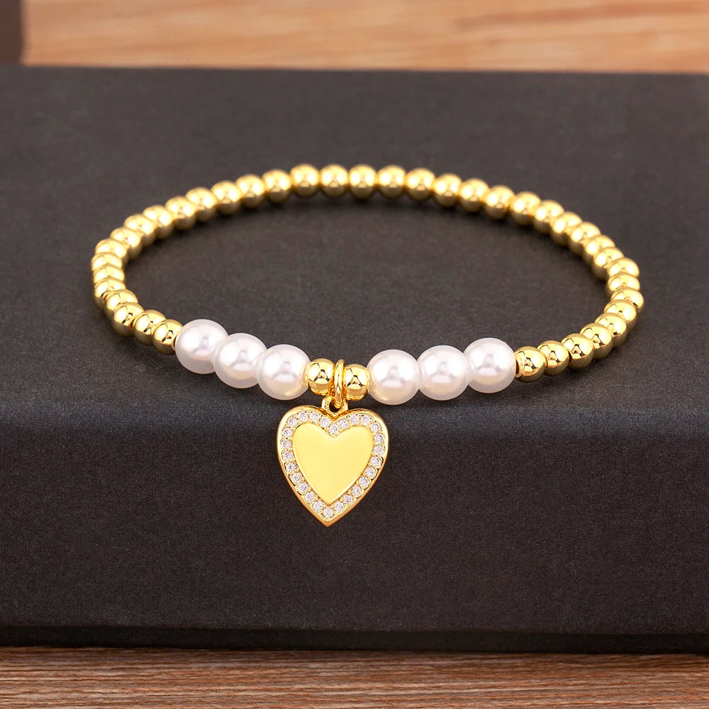luckacco nidin new arrival romantic heart shape shine zircon pearl beads bracelets for female fashion versatile jewelry accessories gifts