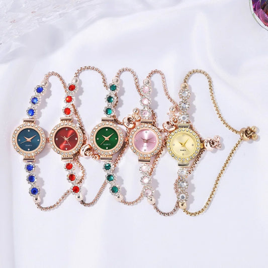 Luckacco Women's Watch Fashion Color Imitation Gemstone Fashion Style Quartz Watch Pullable Bracelet Women's Watch Girl's Gift