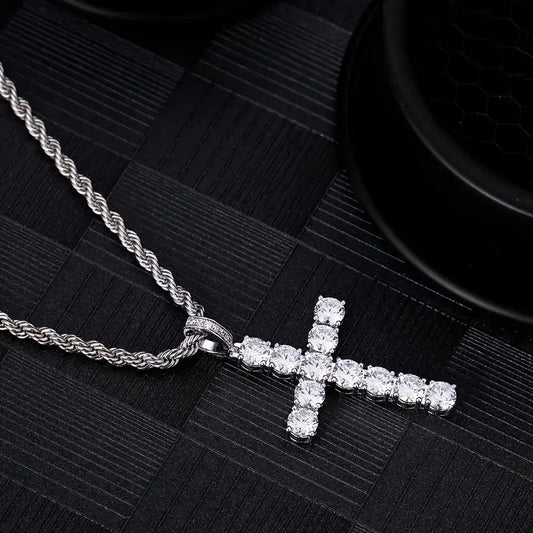 Luckacco daily picks 60Cm Twisted Chain Long Necklace for Women/Men Fashion Luxury Cubic Zirconia Cross Pendant Necklace Gift Love Accessories