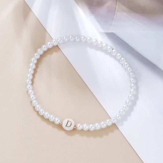 Luckacco New Fashion 26 Letter Bracelet Women Temperament Handmade Simulated Pearl Bead Bracelet For Women Jewelry Gift