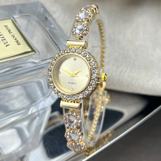 Luckacco Women's Watch Fashion Color Imitation Gemstone Fashion Style Quartz Watch Pullable Bracelet Women's Watch Girl's Gift