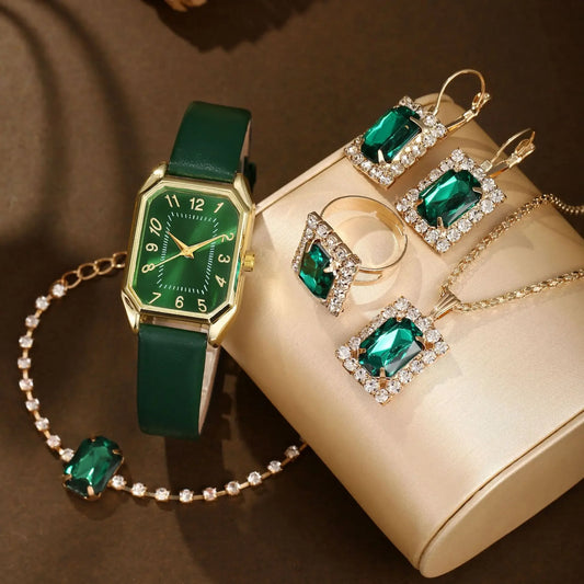 Luckacco 6/5/1PCS Luxury Fashion Square Women's Watches Brand Ladies Quartz Wristwatch Jewelry Set Classic Simple Femme Relogio Feminino