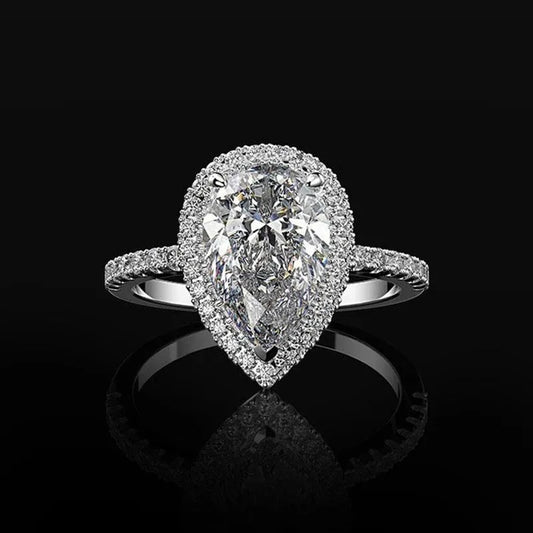Luckacco Luxury Crystal Water Drop Zircon Rings For Women Silver Plated Stainless Steel  Wedding Anniversary Gift Party Trendy Jewelry