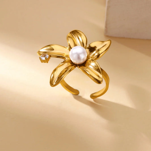 Luckacco Luxury Zircon Geometric Rings for Women Gold Color Adjustable  Stainless Steel Heart Flower Ring Wedding Fashion Jewelry Gift