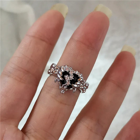 Luckacco Kpop Goth Punk Vintage Aesthetic Geometric Irregular Star Silver Color Ring For Women Egirl Grunge Y2K EMO Jewelry Accessories