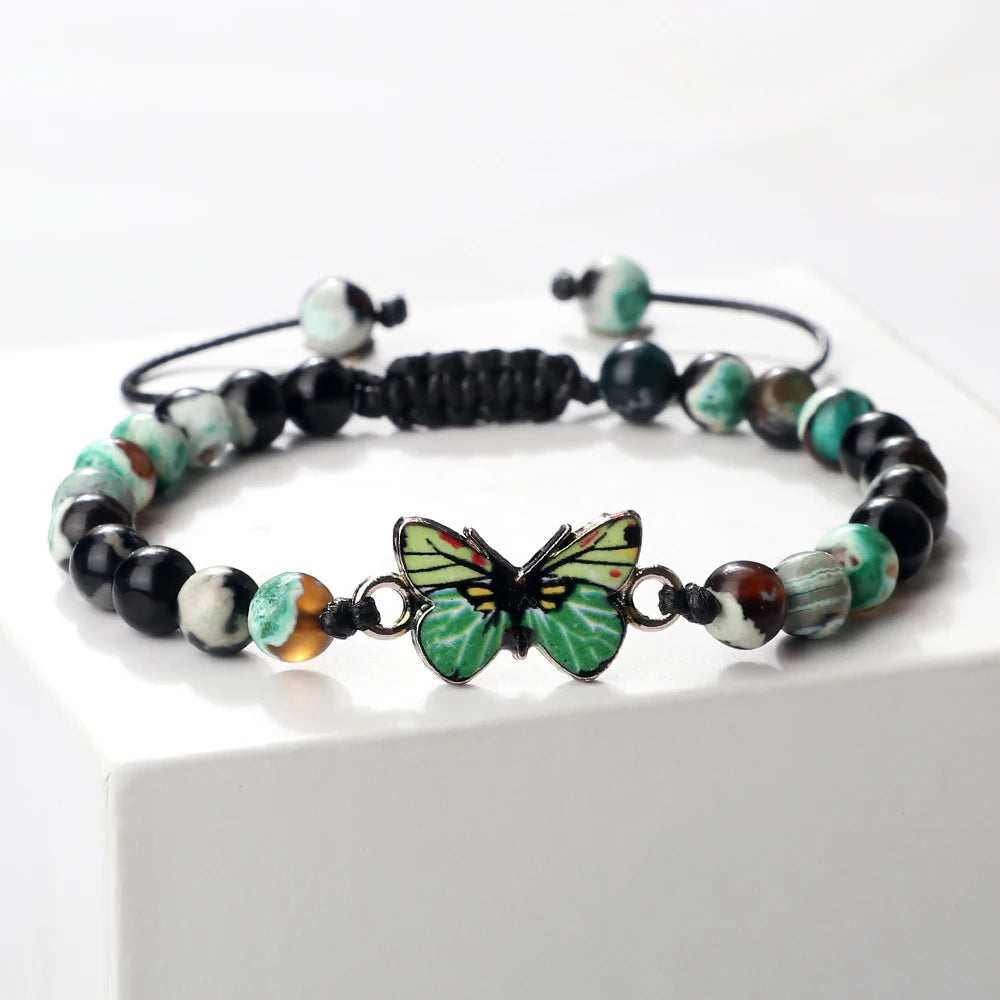 luckacco trendy butterfly beaded bracelets for women men natural stone beads chain bangles handmade female bohemian party jewelry gifts
