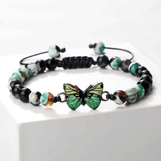 Luckacco Trendy Butterfly Beaded Bracelets For Women Men Natural Stone Beads Chain Bangles Handmade Female Bohemian Party Jewelry Gifts