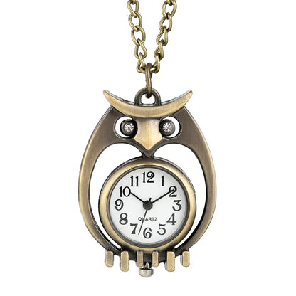Luckacco Tiny Cute Owl Shaped Pendant Necklace Pocket Watch for Kid Men Women Retro Quartz Pocket Clock Gifts Arabic Numerals Dial