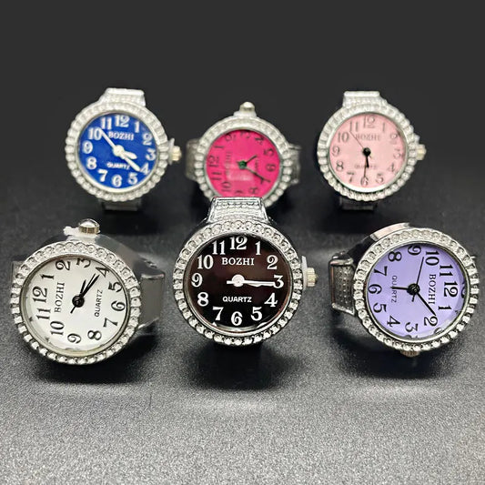 Luckacco Steel Fun New Roman Quartz Finger Watch Rings Vintage Punk Mini Elastic Strap Alloy Watches Couple Rings Jewelry Clock Women Men