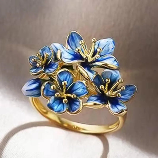 Luckacco Flower Collection ! Exquisite Colorful Cubic Zircon Flower Engagement Ring For Women Party Jewelry Hand Accessories Size 6-10