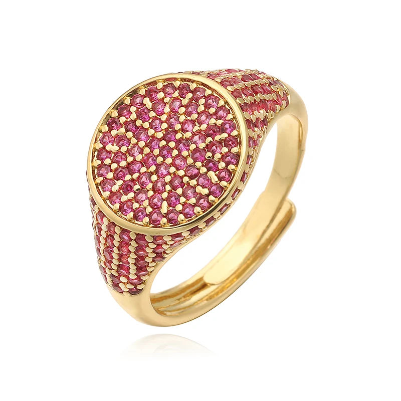 luckacco hecheng,13×22mm copper electroplated 18k gold multi-colour zirconia ring unisex couple adjustable luxury jewellery 1 piece