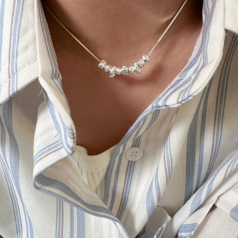 luckacco new trendy fashion 925 silver pearl simple elegant thin chain pendant necklace for women girl jewelry dropship