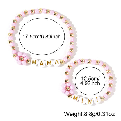 Luckacco Go2boho 2 PCS Parenting Stretch Set Custom MAMA & MINI Design Multi Beaded Bracelets for Women Keep Health to Family Gifts