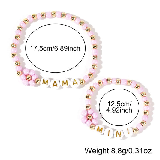 Luckacco Go2boho 2 PCS Parenting Stretch Set Custom MAMA & MINI Design Multi Beaded Bracelets for Women Keep Health to Family Gifts