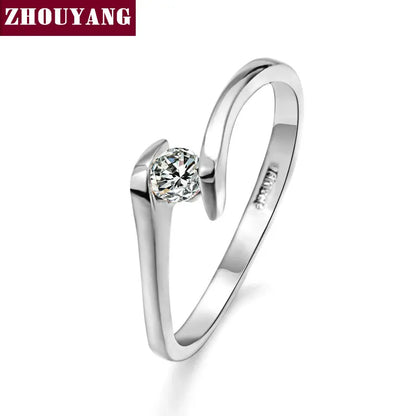 Luckacco ZHOUYANG Wedding Ring For Women Concise 4mm Round Cut Cubic Zirconia Rose Gold Color Engagement Fashion Jewelry ZYR239 ZYR422