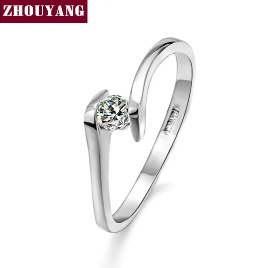 Luckacco ZHOUYANG Wedding Ring For Women Concise 4mm Round Cut Cubic Zirconia Rose Gold Color Engagement Fashion Jewelry ZYR239 ZYR422