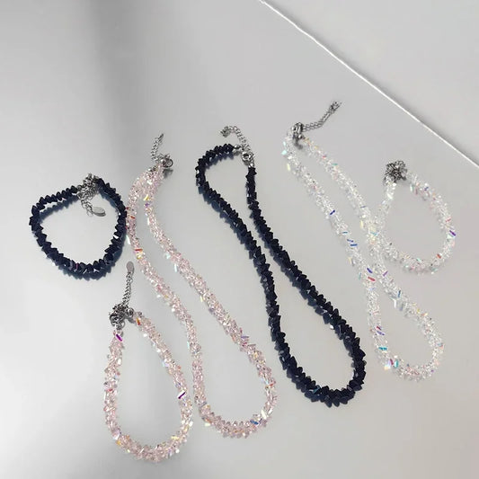 Luckacco Shiny Mulit-cut Transparent Crystal Bracelet for Women Trend Irregular Chain Beaded on the Hand Handmade Jewelry Girls Gifts