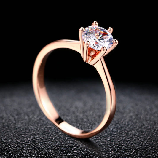 Luckacco Classic 1 Carat Crystal Wedding Ring For Women Zirconia Gold Color Engagement Anniversary Proposal Marriage Ring Jewelry R174