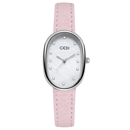 Luckacco Light luxury mother-of-pearl women's watch niche oval waterproof watch ladies litchi pattern leather belt quartz watch