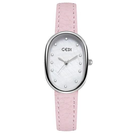 Luckacco Light luxury mother-of-pearl women's watch niche oval waterproof watch ladies litchi pattern leather belt quartz watch