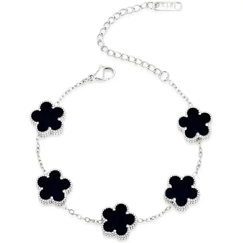 luckacco 14k gold plated five-leaf clover link bracelets white black blue gold red green lucky bracelets jewelry gifts trendy for women