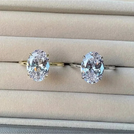 Luckacco Exquisite Gold Silver Color Rings for Women Oval Dazzling Zircon Jewelry Bride Wedding Anniversary Gift for Wife&Girlfriend