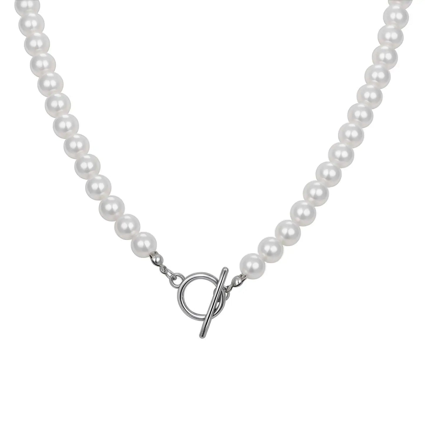 luckacco 8mm pearl necklace for men women,white imitation pearl beaded collar,casual jewelry gift