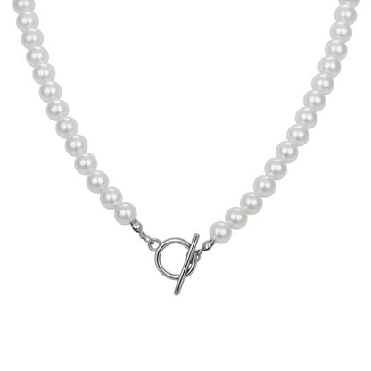 Luckacco 8mm Pearl Necklace for Men Women,White Imitation Pearl Beaded Collar,Casual Jewelry Gift