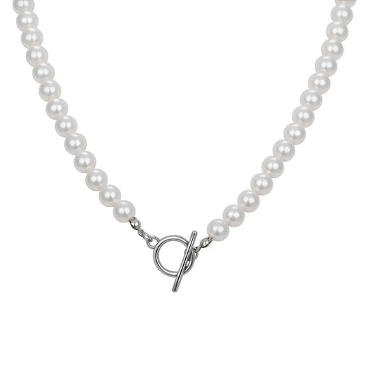 Luckacco 8mm Pearl Necklace for Men Women,White Imitation Pearl Beaded Collar,Casual Jewelry Gift
