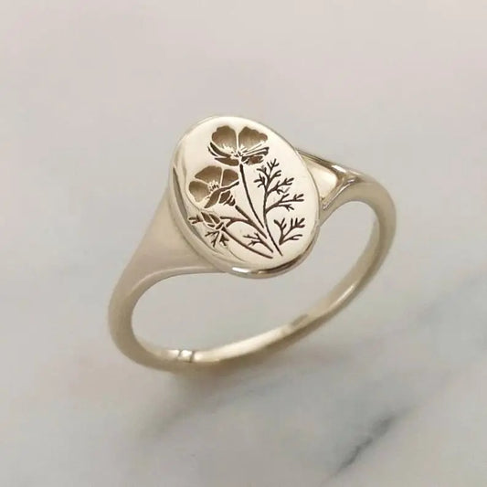 Luckacco Vintage Gold Color Grave Flower Rings for Women Trendy Round Personalized Creativity Party Rings Jewelry