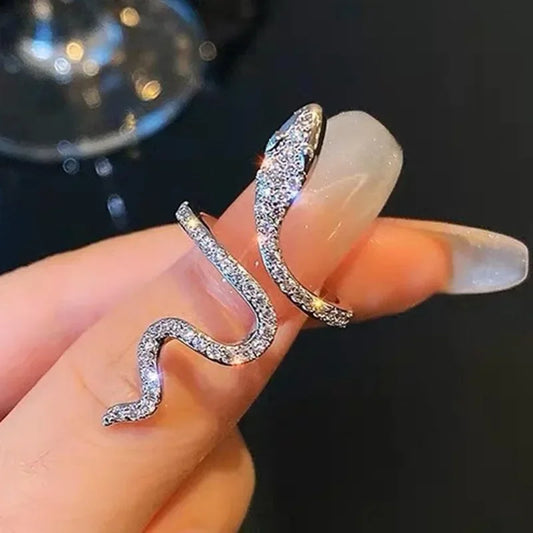 Luckacco Snake Ring for Women Micro Inlaid Zircon Wound Small Female Simplicity Adjustable Opening Rings Index Finger Ring Jewelry