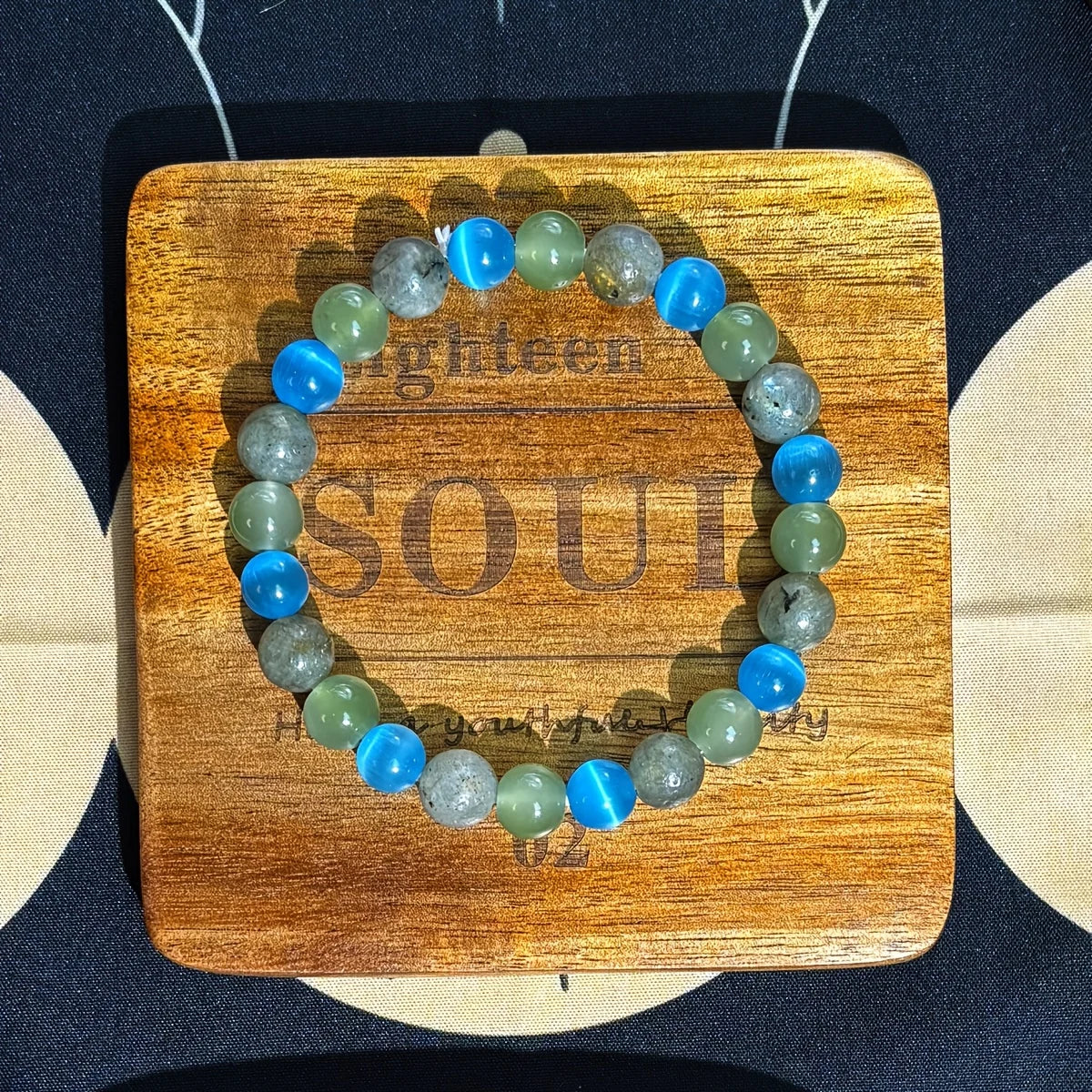 luckacco 1pc/twilight  bracelet made of natural stone  cat's eye aquamarine moonstone handmade jewelry men and women change and balance