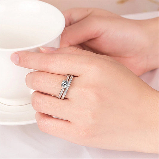 Luckacco 925 Sterling Silver Couple Rings Set Embedded With Crystal Zirconia Stones - Matching Rings For Men And Women