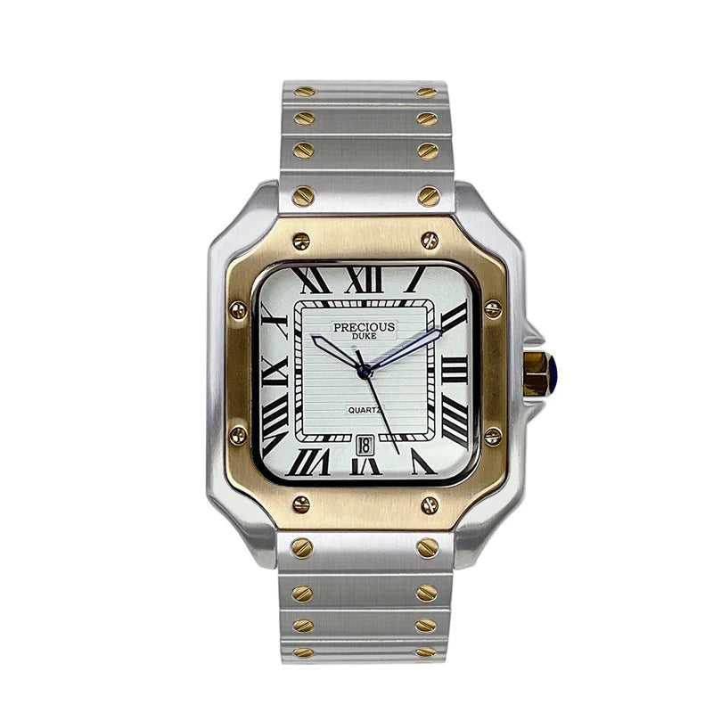 luckacco 2025 men's luxury square quartz watch stainless steel rubber band roman numeral calendar watch british brand watch