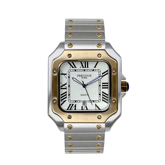 Luckacco 2025 Men's Luxury Square Quartz Watch Stainless Steel Rubber Band Roman Numeral Calendar Watch British Brand Watch